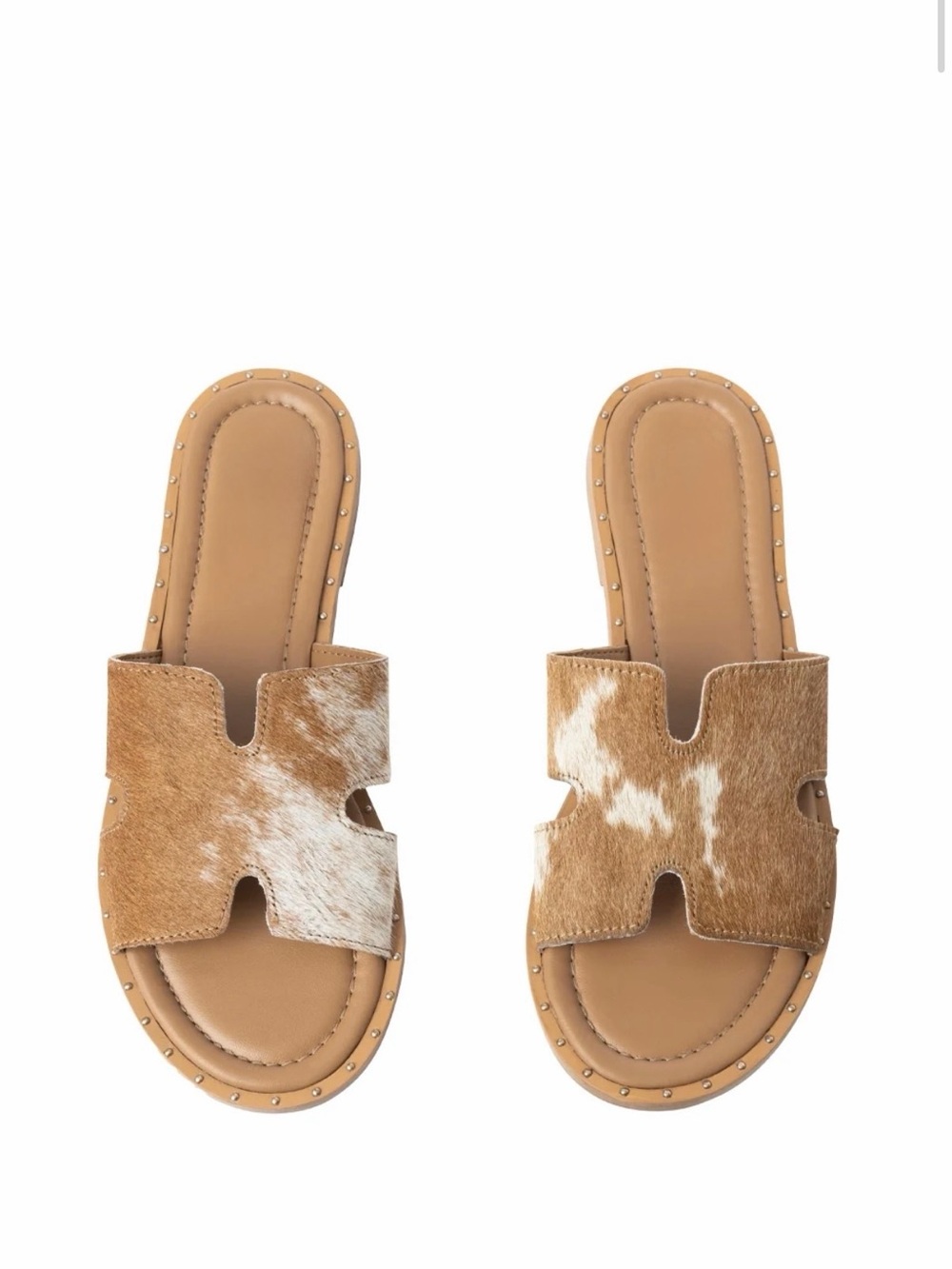 Western Sandals Women's Tan Cowhide Slide Sandals